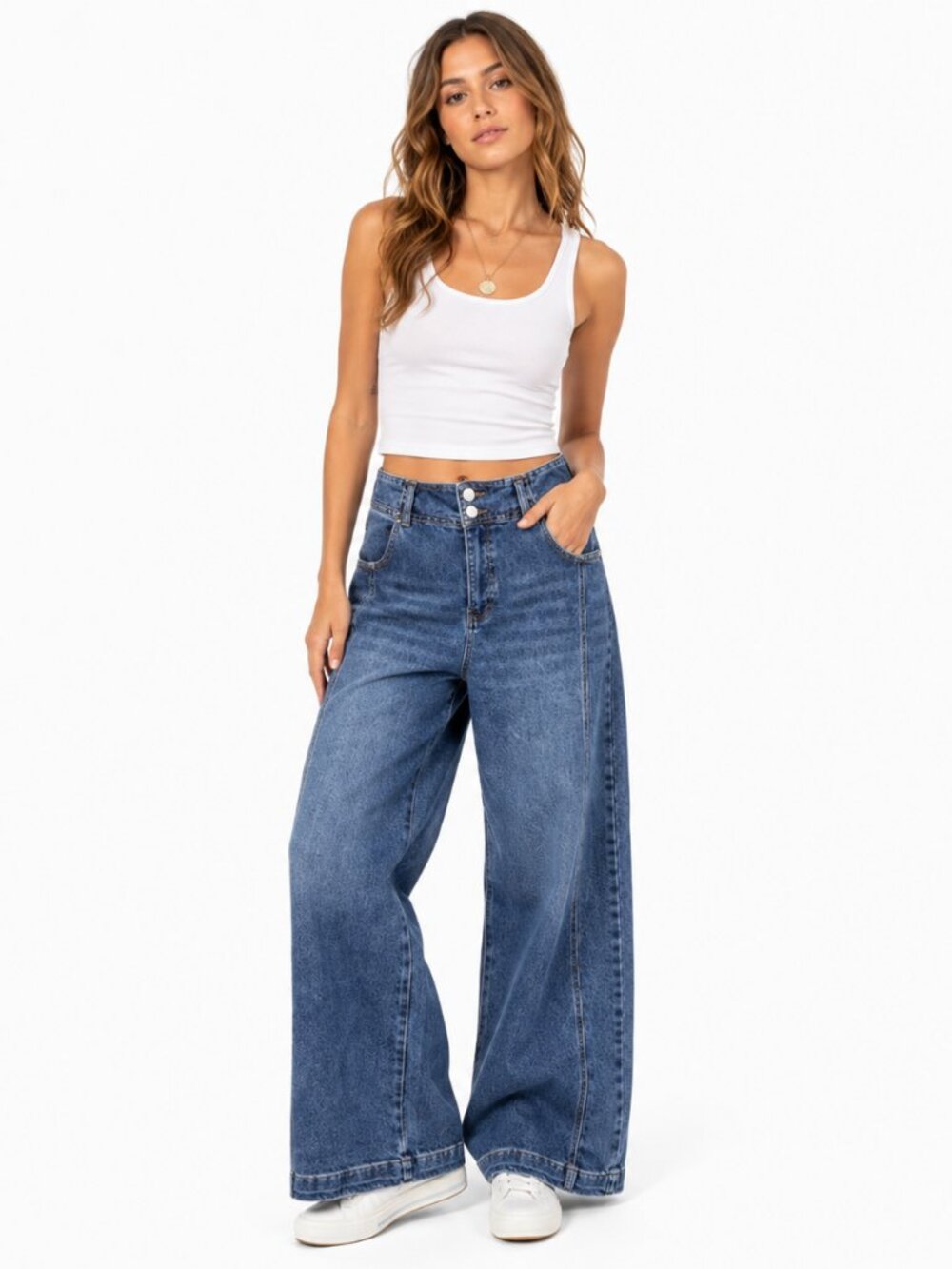 Freckled‎ Poppy x Risen Wide Leg Jeans Womens 2X High Rise Plus Size Stretch